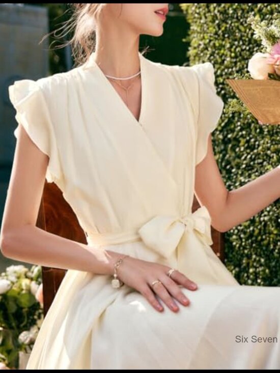 Viscose Polyester Flowing A-Line Midi Dress with Waist Tie - Picture 4 of 7